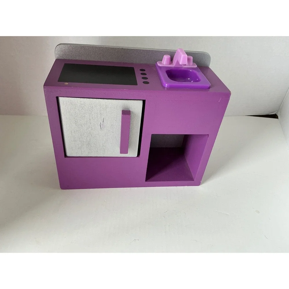 Wooden‎ Dollhouse Kitchen Toy Sink Stove Purple Silver Small Accessory